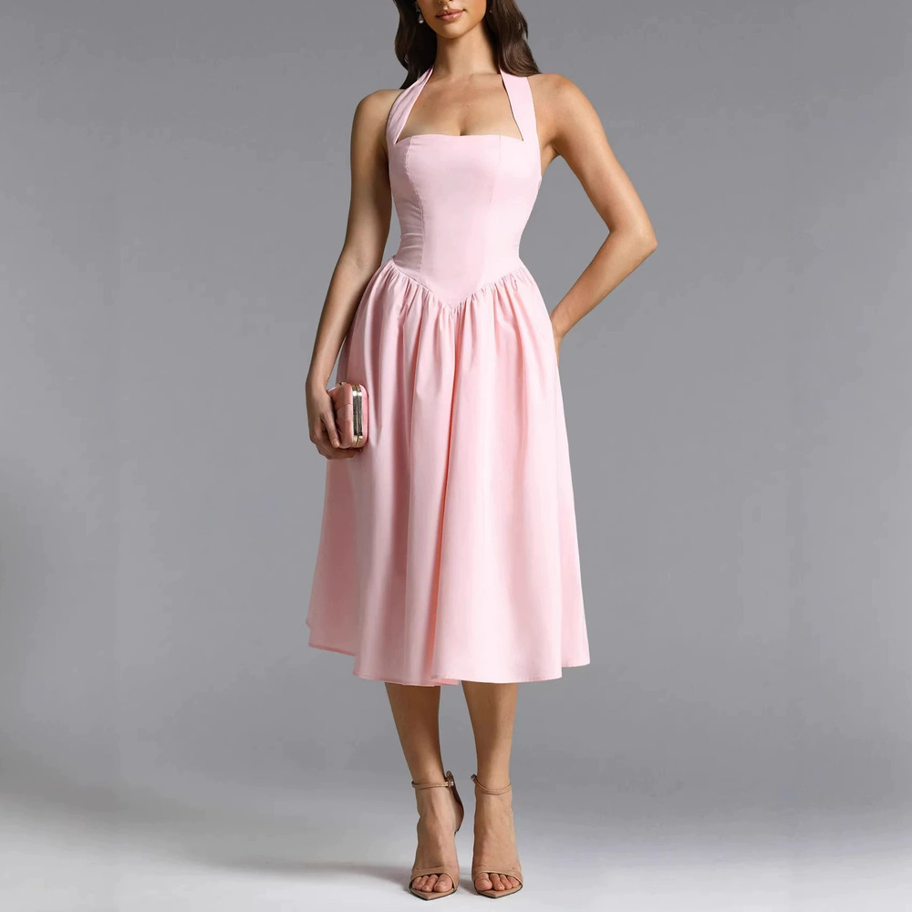Forever 21 Summer Halter Elegant Backless Tie Pink Fitted Dress